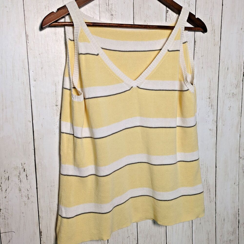 White Stag Yellow Stripe Knit Tank Top Large Y2K Preppy Coastal Summer